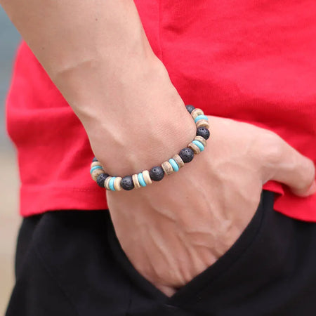 Natural Lava Tiger eye Bracelet Men Stone Vintage Wenge Wood Braslet Sanskrit Prayer Buddha Braclet Beaded Brazalete For Hombre