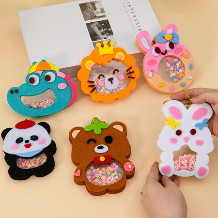 Cartoon Non Woven Shake Pendant DIY Material Kits For Children Kids Easy To Paste Accessories Handmade Crafts Shaker Puzzle Toys
