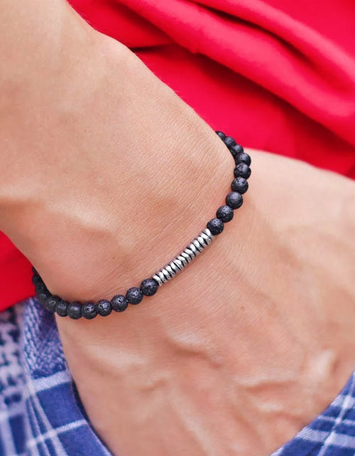 Load image into Gallery viewer, New 4mm Stone Bracelet Men Natural Volcanic Rock Tiger Eye Braslet Beaded Silver Color Hematite Elastic Braclet Pulsera Hombre
