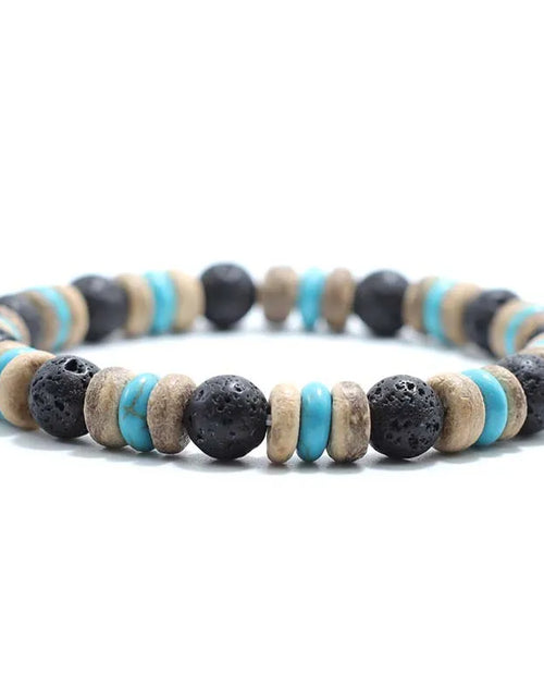 Load image into Gallery viewer, Natural Lava Tiger eye Bracelet Men Stone Vintage Wenge Wood Braslet Sanskrit Prayer Buddha Braclet Beaded Brazalete For Hombre
