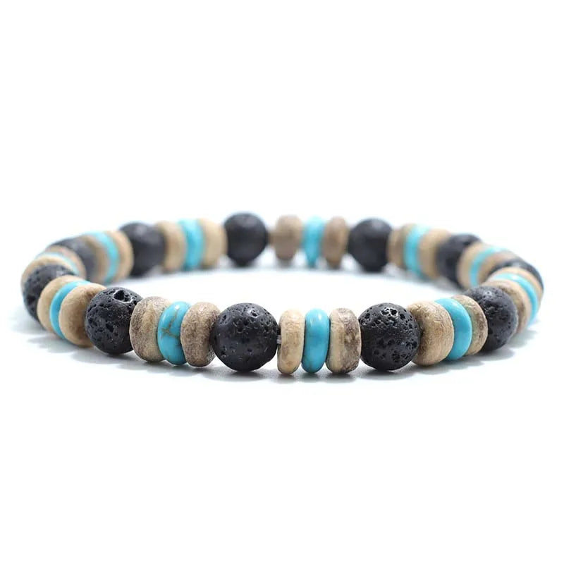 Natural Lava Tiger eye Bracelet Men Stone Vintage Wenge Wood Braslet Sanskrit Prayer Buddha Braclet Beaded Brazalete For Hombre