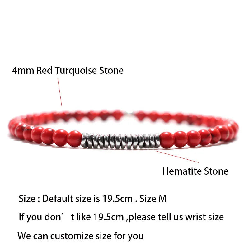 New 4mm Stone Bracelet Men Natural Volcanic Rock Tiger Eye Braslet Beaded Silver Color Hematite Elastic Braclet Pulsera Hombre