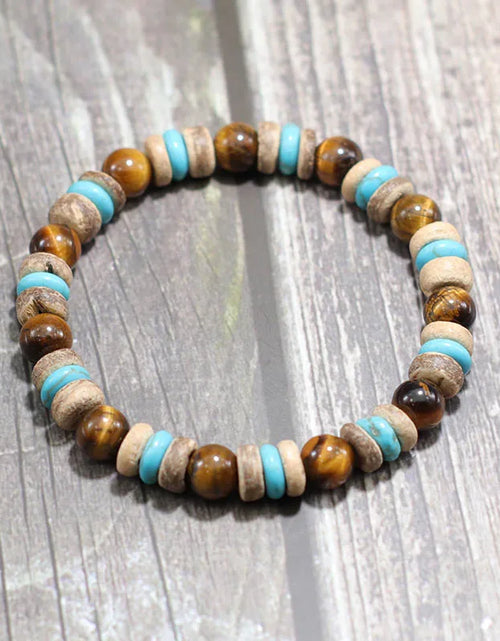 Load image into Gallery viewer, Natural Lava Tiger eye Bracelet Men Stone Vintage Wenge Wood Braslet Sanskrit Prayer Buddha Braclet Beaded Brazalete For Hombre
