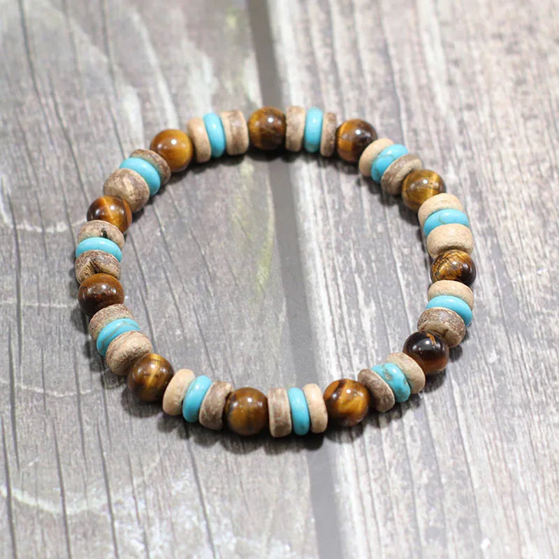 Natural Lava Tiger eye Bracelet Men Stone Vintage Wenge Wood Braslet Sanskrit Prayer Buddha Braclet Beaded Brazalete For Hombre