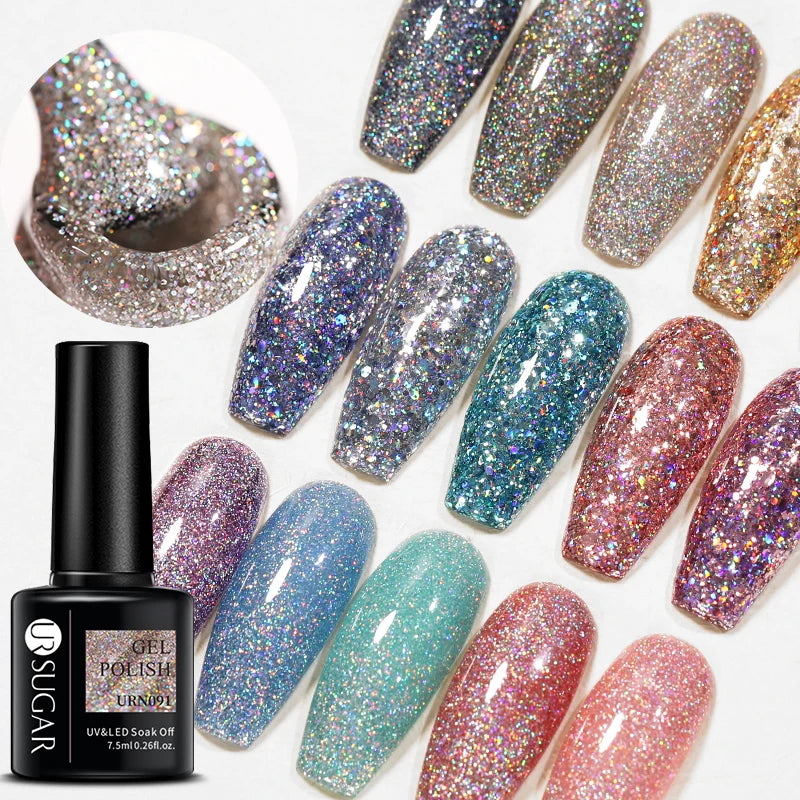 UR SUGAR 7.5ML Blue Black Red Glitter Sequin Color Gel Nail Polish Semi-permanent Varnish For Nail Art Manicure Soak Off UV Gel