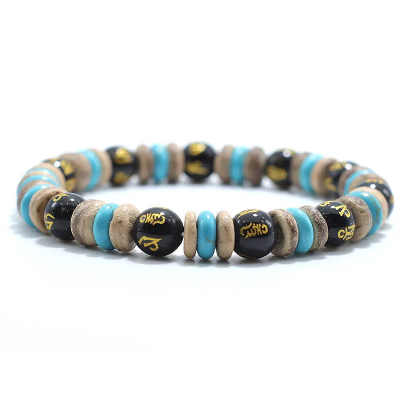 Natural Lava Tiger eye Bracelet Men Stone Vintage Wenge Wood Braslet Sanskrit Prayer Buddha Braclet Beaded Brazalete For Hombre