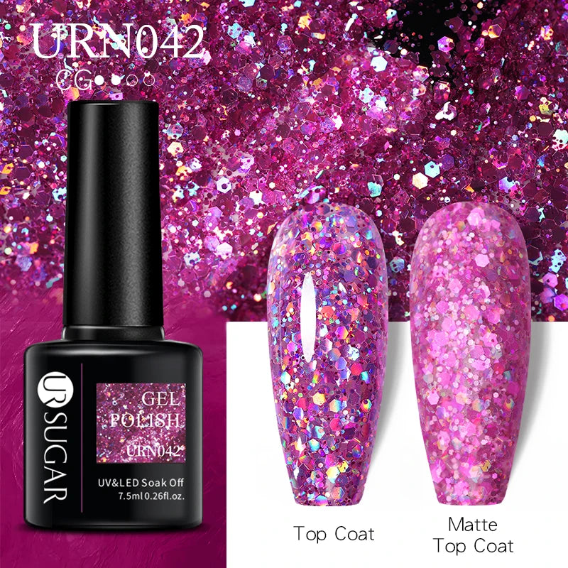 UR SUGAR 7.5ML Blue Black Red Glitter Sequin Color Gel Nail Polish Semi-permanent Varnish For Nail Art Manicure Soak Off UV Gel