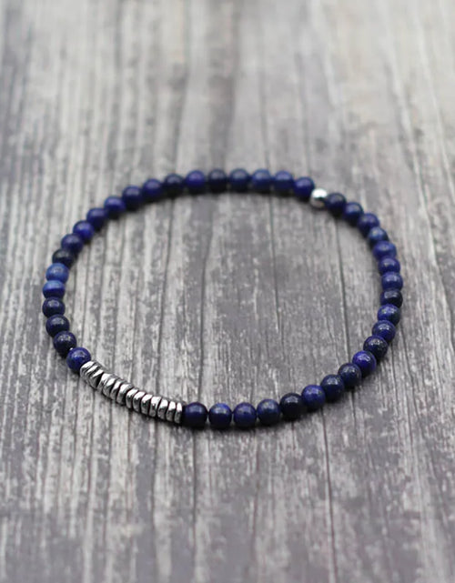 Load image into Gallery viewer, New 4mm Stone Bracelet Men Natural Volcanic Rock Tiger Eye Braslet Beaded Silver Color Hematite Elastic Braclet Pulsera Hombre

