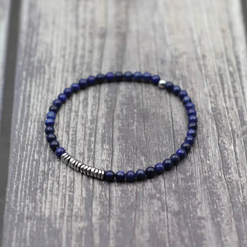 New 4mm Stone Bracelet Men Natural Volcanic Rock Tiger Eye Braslet Beaded Silver Color Hematite Elastic Braclet Pulsera Hombre