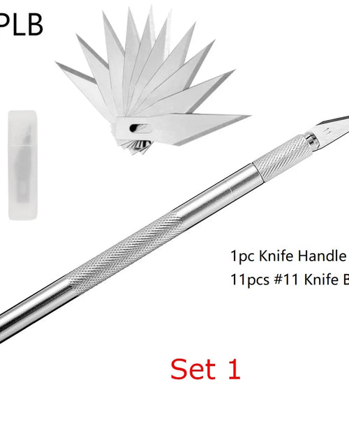 Load image into Gallery viewer, Engraving Non-Slip Metal Scalpel Knife Kit + 50/20/10/5pcs #11 Blades Cutter Craft Knives for Mobile Phone PCB Repair Hand Tools
