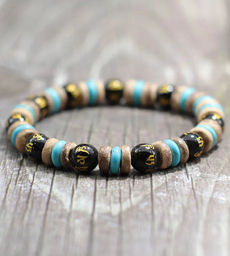 Natural Lava Tiger eye Bracelet Men Stone Vintage Wenge Wood Braslet Sanskrit Prayer Buddha Braclet Beaded Brazalete For Hombre