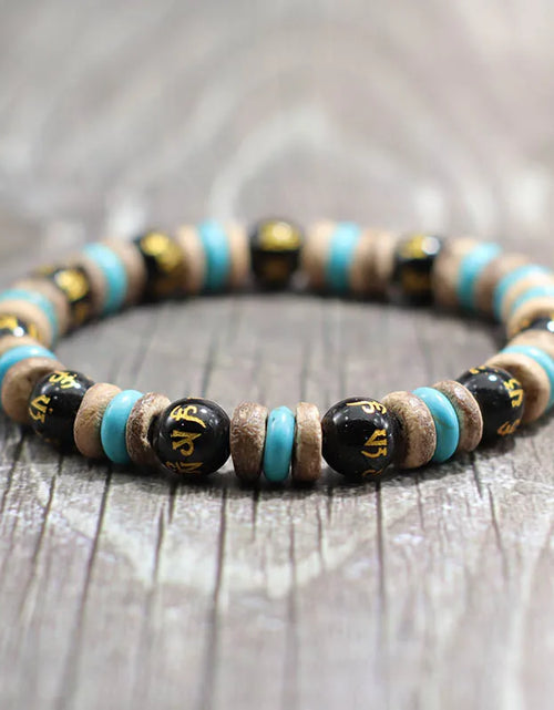 Load image into Gallery viewer, Natural Lava Tiger eye Bracelet Men Stone Vintage Wenge Wood Braslet Sanskrit Prayer Buddha Braclet Beaded Brazalete For Hombre
