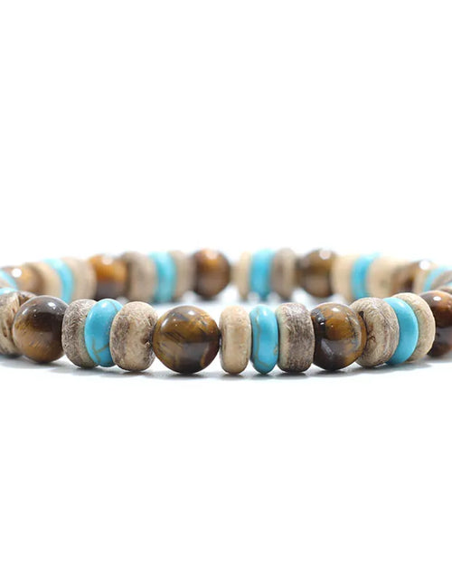 Load image into Gallery viewer, Natural Lava Tiger eye Bracelet Men Stone Vintage Wenge Wood Braslet Sanskrit Prayer Buddha Braclet Beaded Brazalete For Hombre
