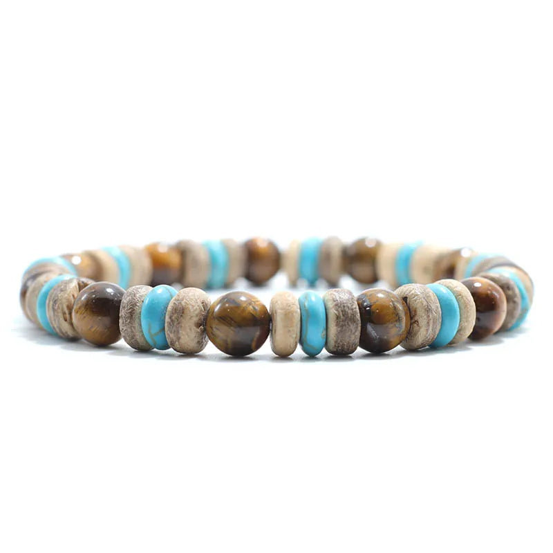 Natural Lava Tiger eye Bracelet Men Stone Vintage Wenge Wood Braslet Sanskrit Prayer Buddha Braclet Beaded Brazalete For Hombre