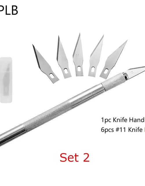 Load image into Gallery viewer, Engraving Non-Slip Metal Scalpel Knife Kit + 50/20/10/5pcs #11 Blades Cutter Craft Knives for Mobile Phone PCB Repair Hand Tools
