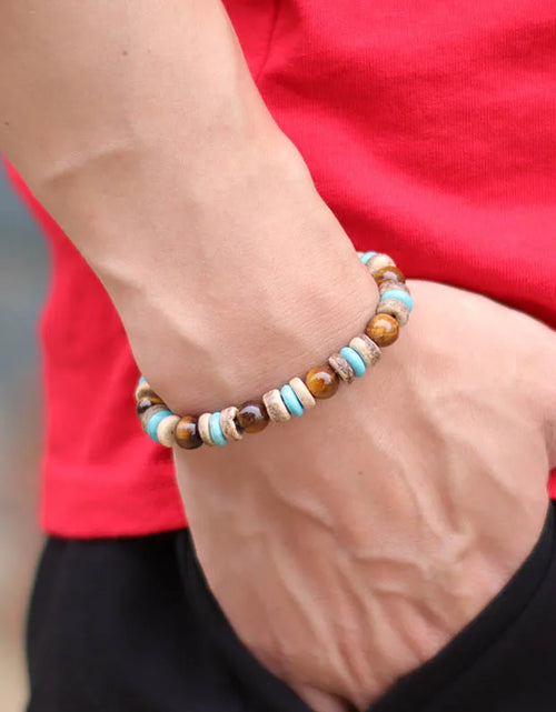Load image into Gallery viewer, Natural Lava Tiger eye Bracelet Men Stone Vintage Wenge Wood Braslet Sanskrit Prayer Buddha Braclet Beaded Brazalete For Hombre
