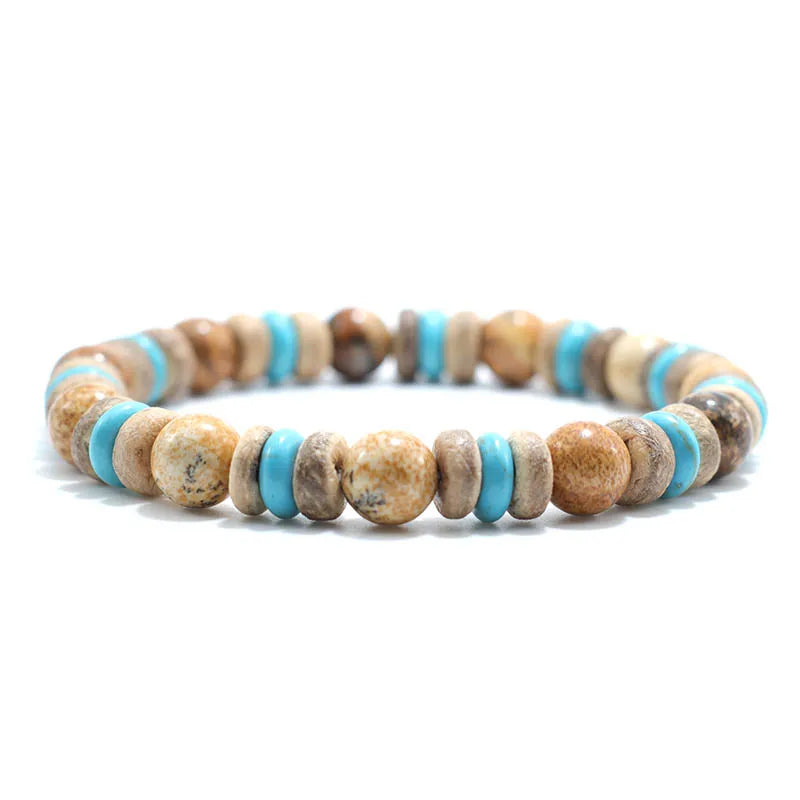 Natural Lava Tiger eye Bracelet Men Stone Vintage Wenge Wood Braslet Sanskrit Prayer Buddha Braclet Beaded Brazalete For Hombre