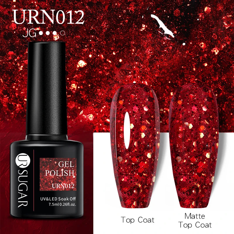 UR SUGAR 7.5ML Blue Black Red Glitter Sequin Color Gel Nail Polish Semi-permanent Varnish For Nail Art Manicure Soak Off UV Gel