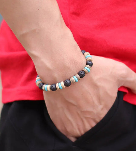 Natural Lava Tiger eye Bracelet Men Stone Vintage Wenge Wood Braslet Sanskrit Prayer Buddha Braclet Beaded Brazalete For Hombre