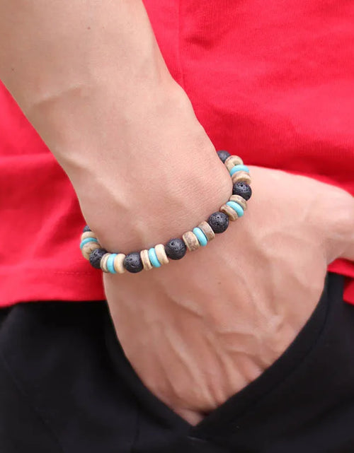 Load image into Gallery viewer, Natural Lava Tiger eye Bracelet Men Stone Vintage Wenge Wood Braslet Sanskrit Prayer Buddha Braclet Beaded Brazalete For Hombre

