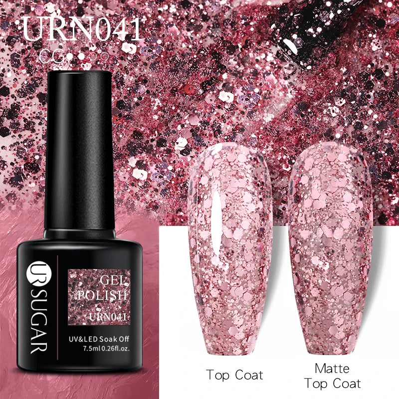 UR SUGAR 7.5ML Blue Black Red Glitter Sequin Color Gel Nail Polish Semi-permanent Varnish For Nail Art Manicure Soak Off UV Gel