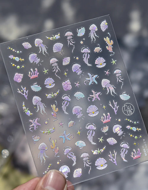 Load image into Gallery viewer, 1pcs Cute A bag of Starfish Nail Charm Stickers 3D Jelly Ocean Fish Bubble Adhesive Nail Sticker DIY Summer Nail Art Decorations
