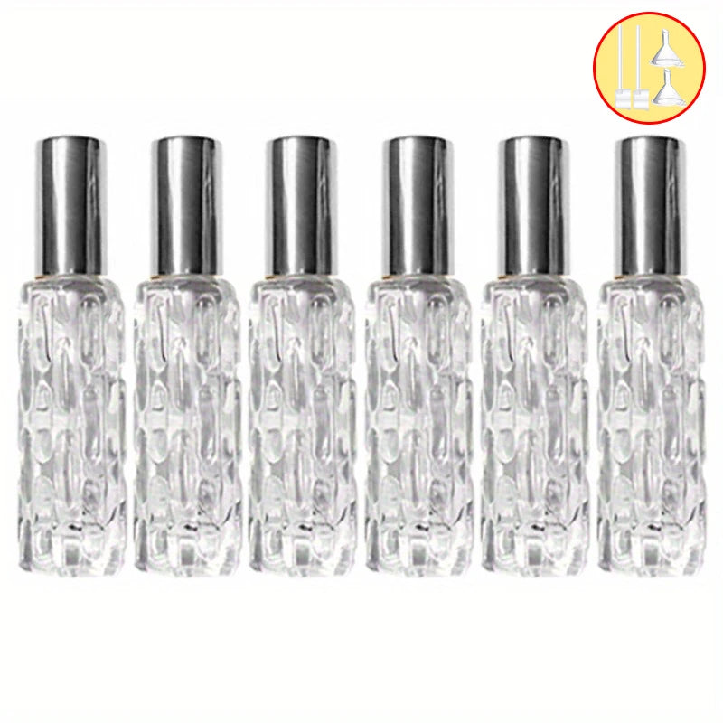 1/3/6pcs+4 accessories 10ml travel mini perfume atomizer container with 3 spray bottles, 2 funnels, 2 dispenser diviners