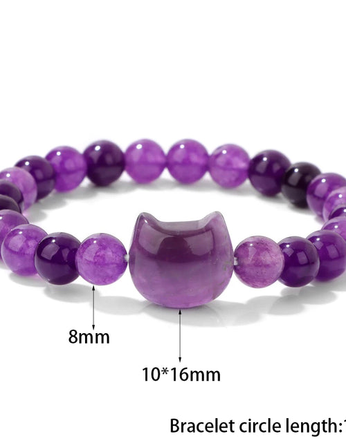 Load image into Gallery viewer, Unique Cute Cat Head Stone Bracelet For Women Natural Beaded Blue Lace Agates Bracelet Men Elastic Jewelry Friendship Party
