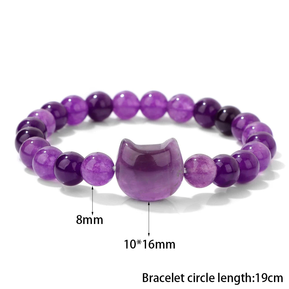 Unique Cute Cat Head Stone Bracelet For Women Natural Beaded Blue Lace Agates Bracelet Men Elastic Jewelry Friendship Party