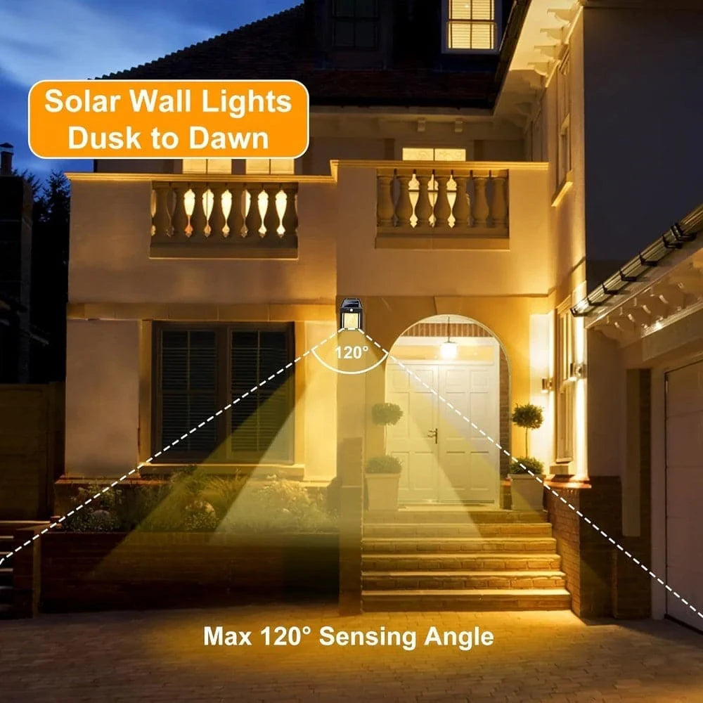 LED Solar Wall Light Outdoor, Wireless Dusk to Dawn Porch Light Unit, Solar Wall Light with 3 Modes and Motion Sensor, Entrance
