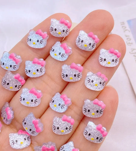 50pcs Resin Glitter Mini cute Ccartoon cat head  Art Nail Flatback Rhinestone Appliques DIY Scrapbook Decor Accessories