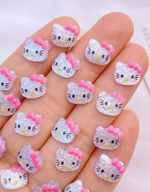 Load image into Gallery viewer, 50pcs Resin Glitter Mini cute Ccartoon cat head  Art Nail Flatback Rhinestone Appliques DIY Scrapbook Decor Accessories

