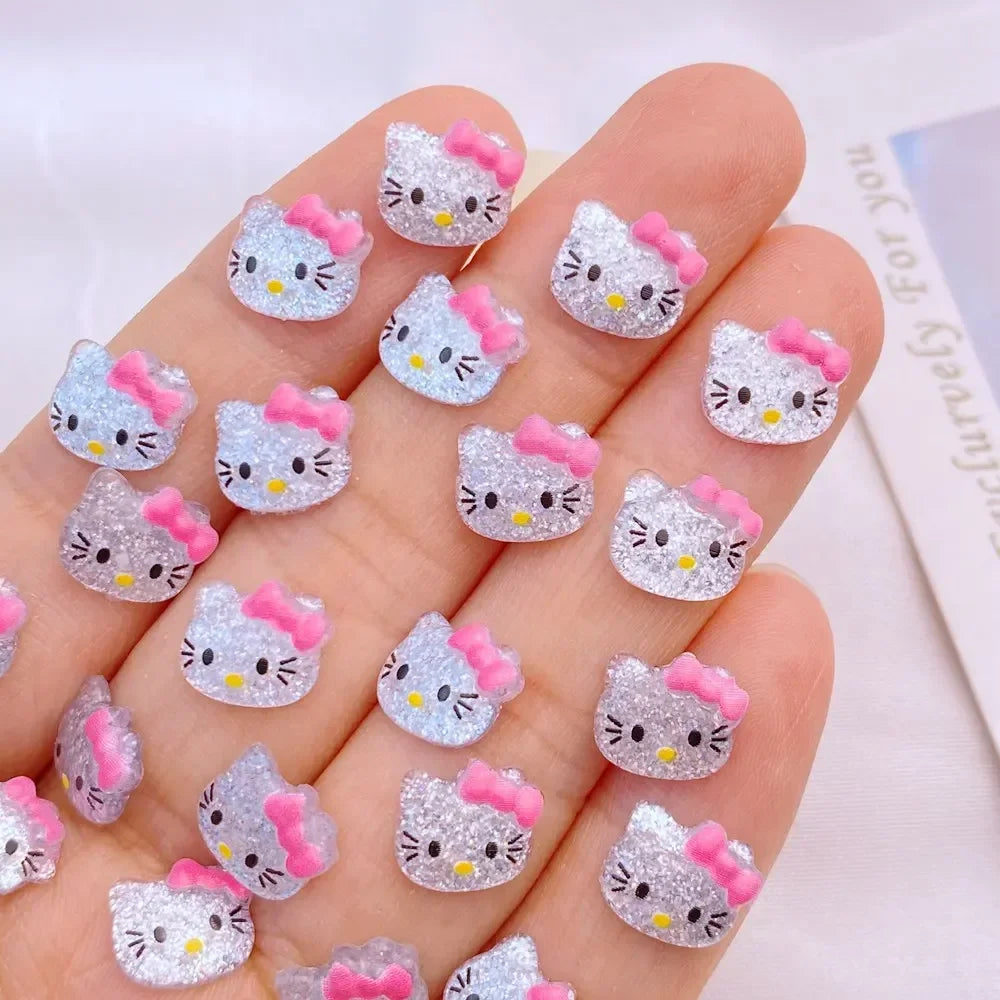 50pcs Resin Glitter Mini cute Ccartoon cat head  Art Nail Flatback Rhinestone Appliques DIY Scrapbook Decor Accessories