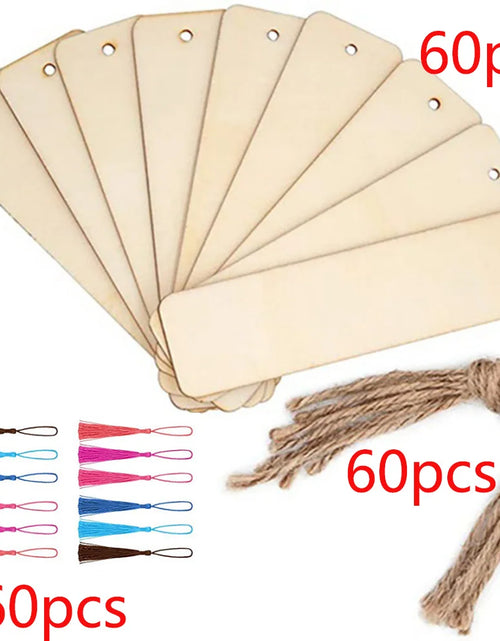 Load image into Gallery viewer, 10/20/60Pcs Wood Bookmark Bulk Blank Hanging Label Wooden Bookmarks Sign Unfinished Label Ornaments With Tassel Ropes DIY Crafts
