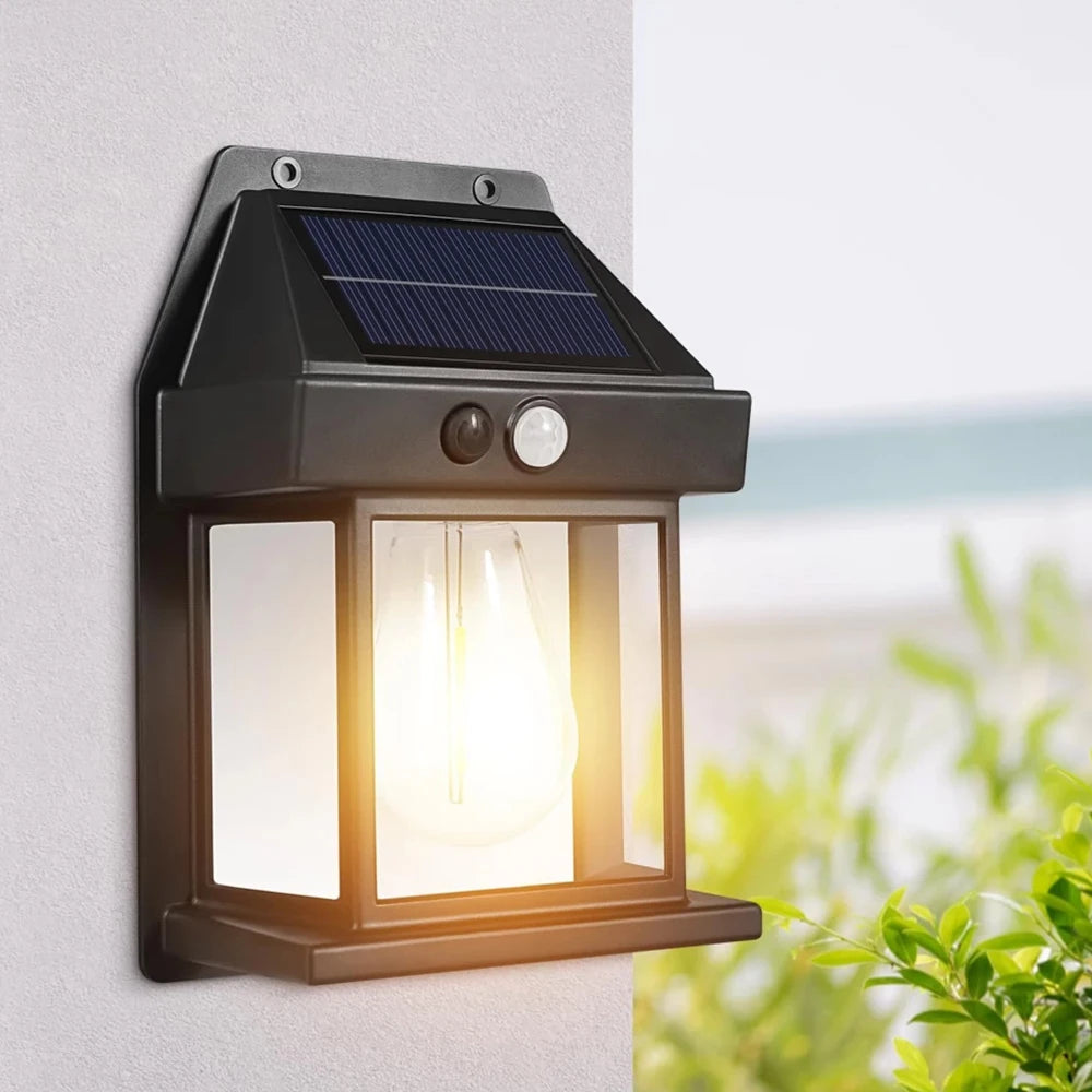 LED Solar Wall Light Outdoor, Wireless Dusk to Dawn Porch Light Unit, Solar Wall Light with 3 Modes and Motion Sensor, Entrance