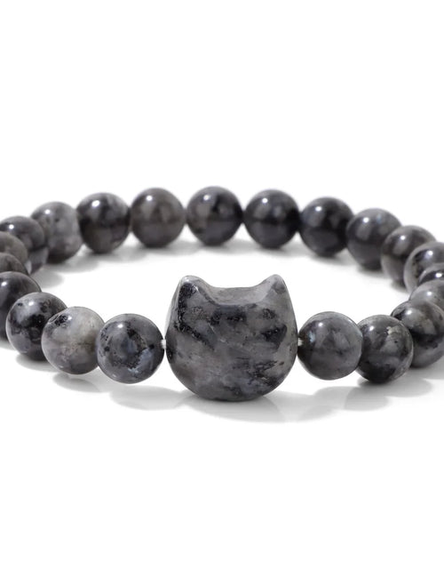 Load image into Gallery viewer, Unique Cute Cat Head Stone Bracelet For Women Natural Beaded Blue Lace Agates Bracelet Men Elastic Jewelry Friendship Party
