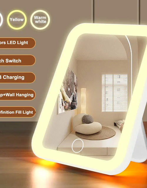 Load image into Gallery viewer, 3 Colors LED Vanity Mirror with Touch Screen USB Rechargeable Dimming Makeup Mirror 3 Brightness Portable
