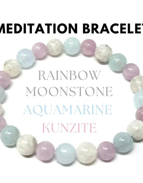 Load image into Gallery viewer, Meditation Bracelet Aquamarine Rainbow Moonstone Kunzite Grounding Meditation Bracelet Gifts for Men and Women
