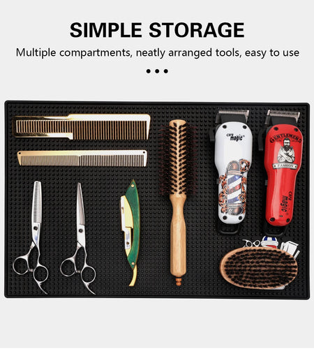 Non-Slip Barber Station Mat Cushion Pad Hairdresser Tool Organizer for Clippers Scissors Comb Trimmers Brushes - Salon Essential