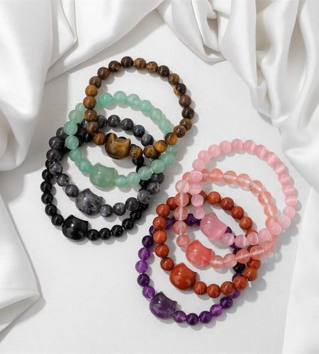 Unique Cute Cat Head Stone Bracelet For Women Natural Beaded Blue Lace Agates Bracelet Men Elastic Jewelry Friendship Party