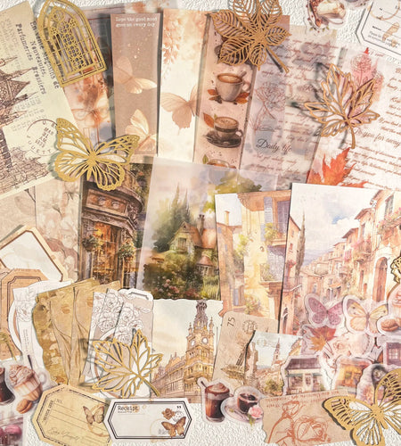 56pieces(Including stickers) Vintage Special Materials Diy Scrapbook Set,Perfect for Journal Supplies,Arts Crafts,Scrapbooking