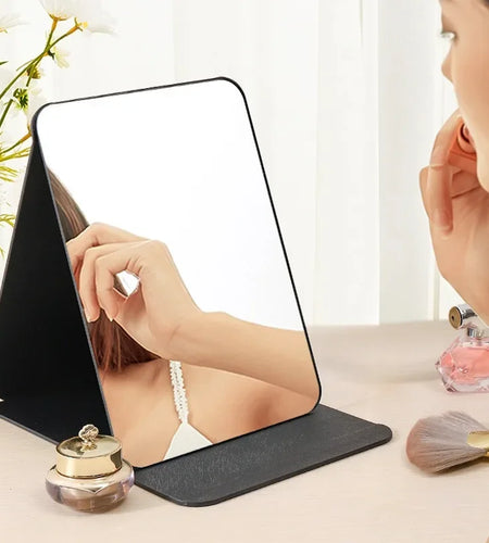Folding Makeup Mirror High-quality Portable Desktop Makeup Mirror Single-side Creative Women Solid Color Standing Makeup Mirror