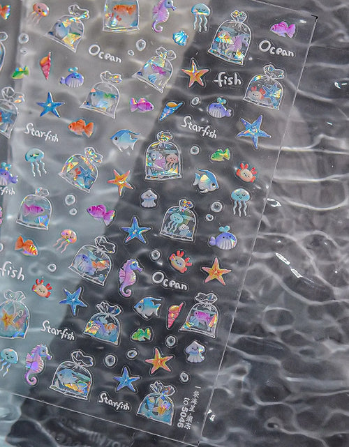 Load image into Gallery viewer, 1pcs Cute A bag of Starfish Nail Charm Stickers 3D Jelly Ocean Fish Bubble Adhesive Nail Sticker DIY Summer Nail Art Decorations
