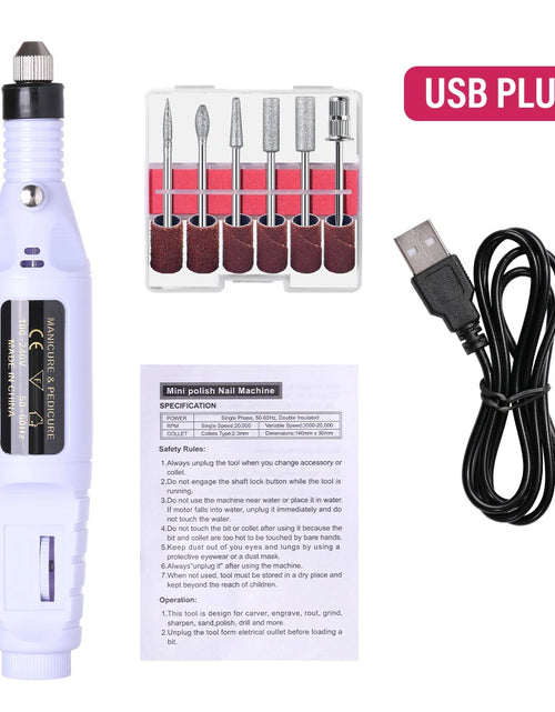 Load image into Gallery viewer, LULAA Electric Nail Drill Machine Set Pedicure Grinding Equipment Mill For Manicure  Professional Strong Nail Polishing Tool
