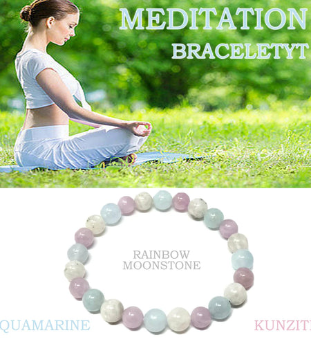 Meditation Bracelet Aquamarine Rainbow Moonstone Kunzite Grounding Meditation Bracelet Gifts for Men and Women