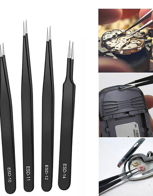 Load image into Gallery viewer, 2/6pcs Precision Tweezers Set ESD Anti-Static Stainless Steel Tweezers Repair Tools for Electronics Repair Soldering Craft Tools
