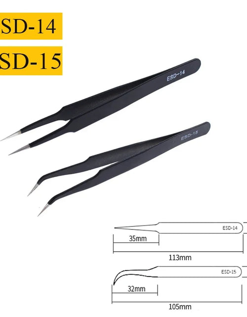 Load image into Gallery viewer, 2/6pcs Precision Tweezers Set ESD Anti-Static Stainless Steel Tweezers Repair Tools for Electronics Repair Soldering Craft Tools
