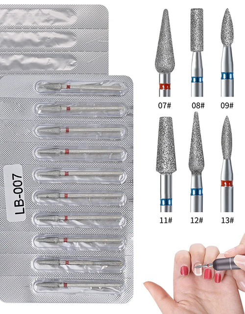 Load image into Gallery viewer, 10Pcs Diamond Milling Cutter For Manicure Electric Nail Drill Bits Accessory Pedicure Machine Nail File Gel Remover Tool
