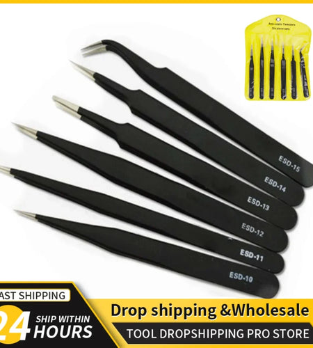 2/6pcs Precision Tweezers Set ESD Anti-Static Stainless Steel Tweezers Repair Tools for Electronics Repair Soldering Craft Tools