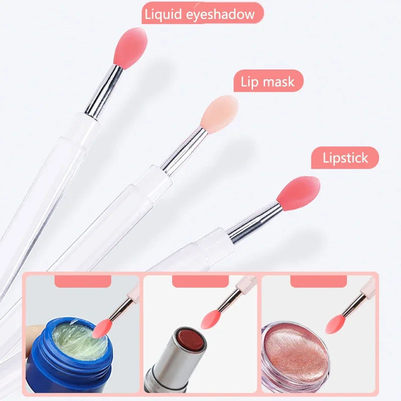 1/3/10pcs Portable Silicone Lip Brush with Cover Soft Multifunction Lip Balm Applicator Lipstick Lipgloss Makeup Brush Reusable